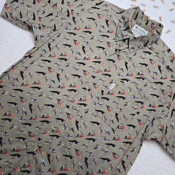 Columbia Fishing Lures Button Down Shirt Mens Large Short Sleeve Cotton - Picture 1 of 14